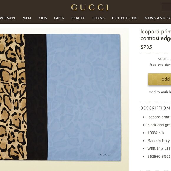 New Gucci Oversize Shawl Leopard Print Silk Blue Wrap Scarf - Picture 8 of 16